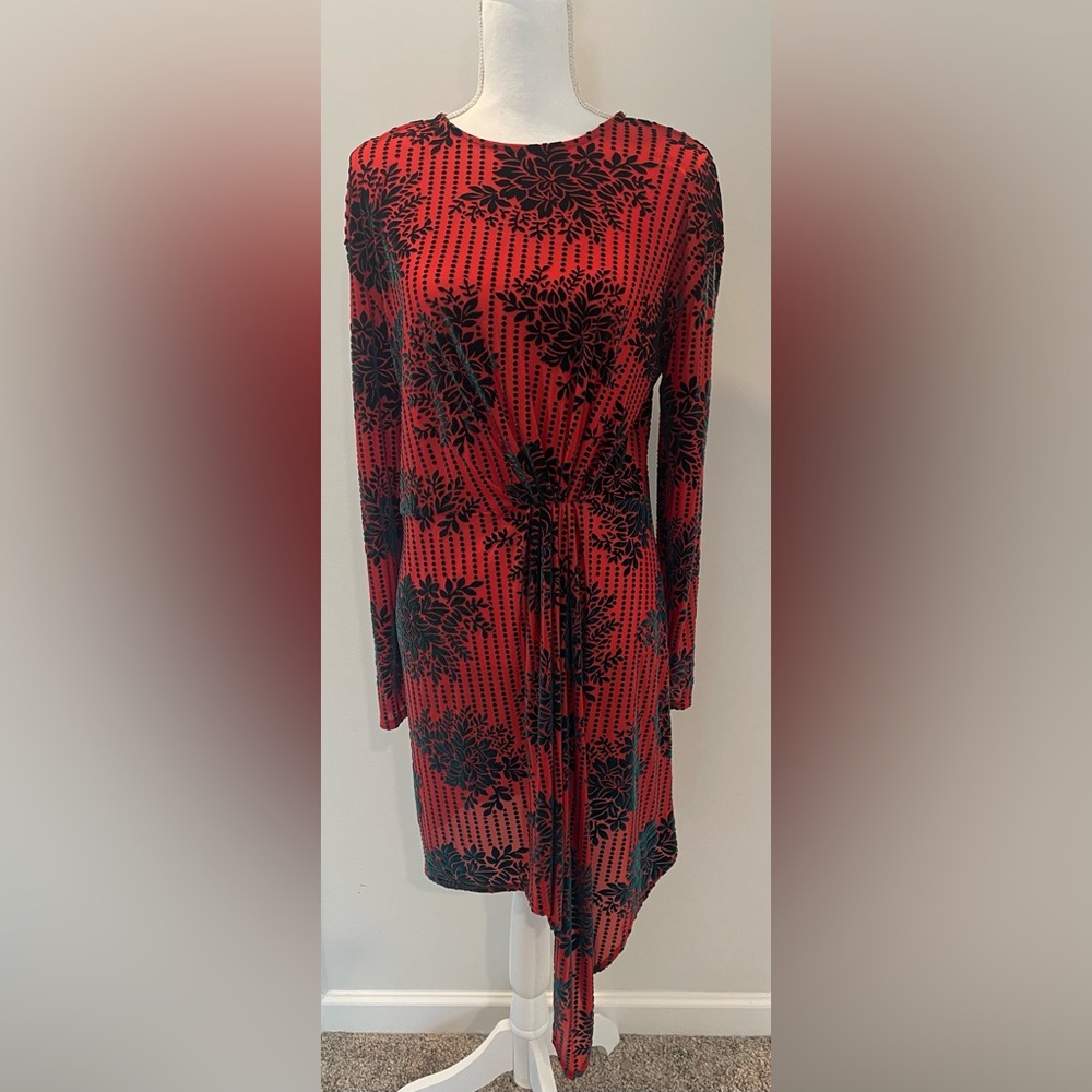 Zara Red and Black Long Sleeve Dress